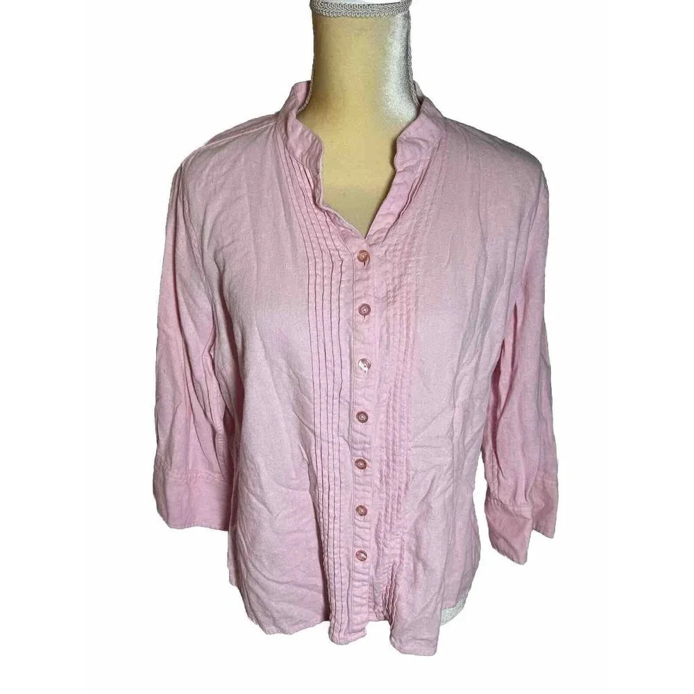 Christopher & Banks Women’s Preppy Pink Top Size L Linen Blend
